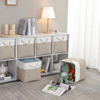 Mangata Canvas Storage Boxes, 11.8 Inch Cube Storage Bins Set of 6 for 12 Inch Cabinets, Fabric Baskets with Cotton Rope Handle for Organizing Clothes Nursery Home (Khaki/White)