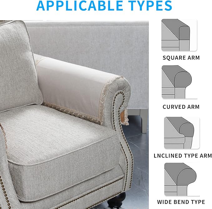 MINJIATEX Couch arm Covers, Non-Slip (2 pcs), Washable, for Living Room Recliner Chair, Protectors for Leather Sofa armrest slipcover, JYS-Beige