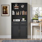 BORNOON 71.4" Tall Bookshelf with Drawers & Cabinet, 5-Tier Floor Standing Bookcase with Storage Doors, Adjustable Shelves & Metal Handles, 31.5" Wide Organizer for Home Office, Living Room