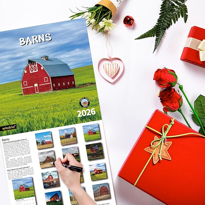 2026 Wall Calendar,Calendar 2026, November 2025 - December 2026, Wall Calendar Barns, 12" x 24" Opened,Full Page Months Thick & Sturdy Paper for Calendar Organizing & Planning