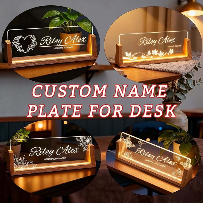 Custom Name Plate for Desk, Personalized Light Up Acrylic Office Sign for Teacher Boss Coworker, Employee Appreciation Gift, Desk Name Tag Decor