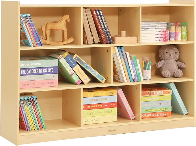 Bateso Toy Storage Organizer for Kids Room, Wooden Kids Bookshelf for Classroom, Cube Storage Organizer for Playroom, 8-Section Montessori Bookshelf & Toy Shelf for Nursery