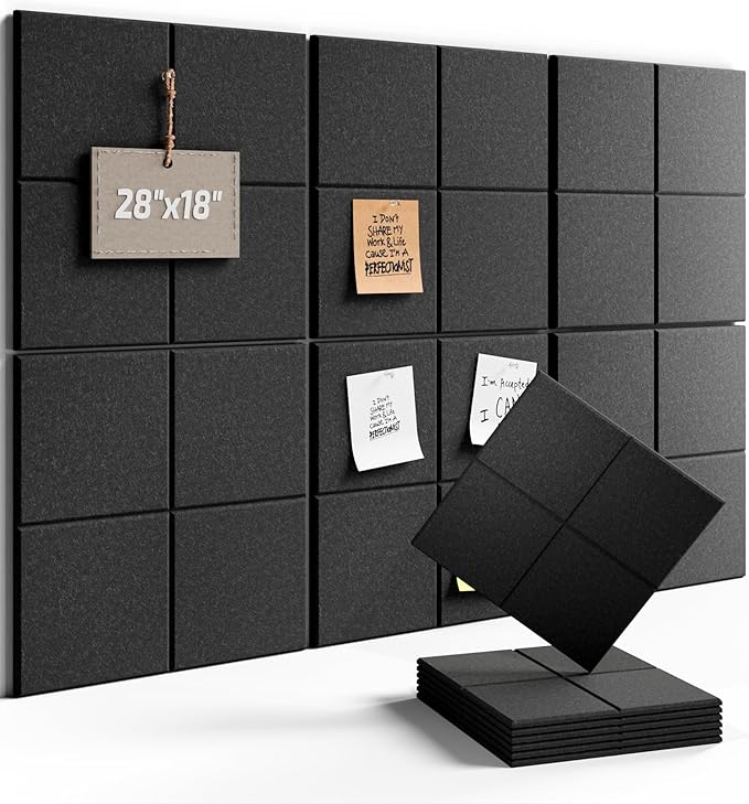 Fluxynara Felt Bulletin Board Tiles -28"x18" Cork Board Alternative for Office Decor, Push Pin Board Wall Organizer 6-Pack-Charcoal Gray