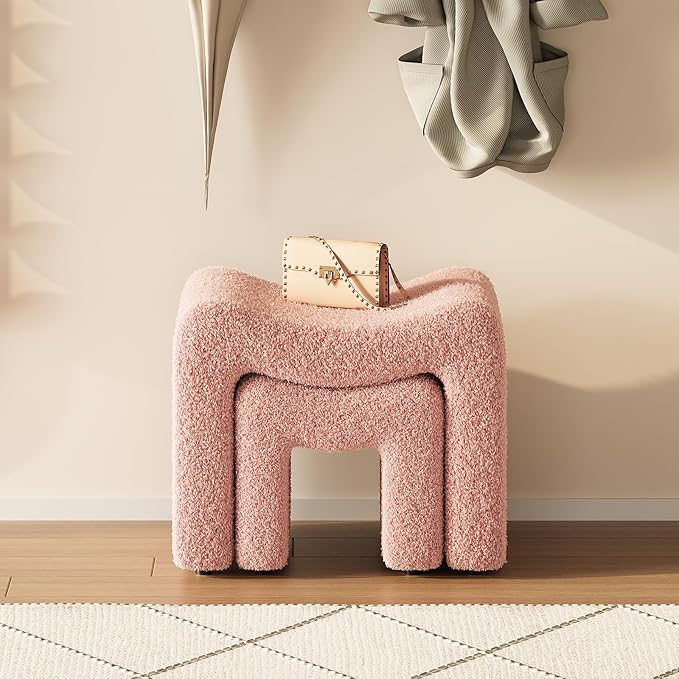 ZYKZYK Ottoman Set of 2, Plush Velvet Vanity Seats with Modern Foot Rest, Backless Stool Pair for Bedroom, Living Room & Makeup Dressing Table (2-in-1) Pink