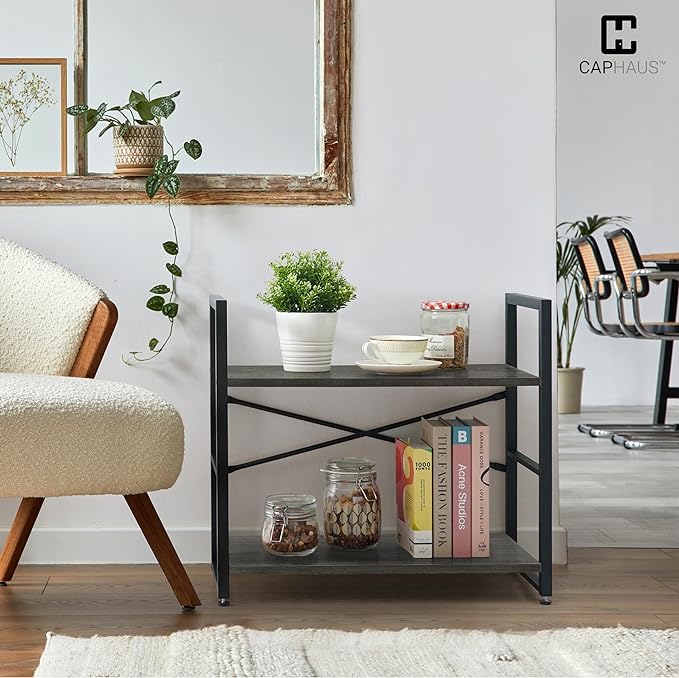 CAPHAUS 3 Tier Small Bookshelf, 24 Inch Width Free Standing Shelf, Bookcase Shelf Storage Organizer, Industrial Book Shelves for Home Office, Living Room, Dark Grey Shelves & Metal Frame