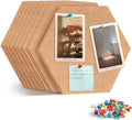 Uoisaiko 12" Large Bulletin Board with 30 Push Pins, Pack of 8 Hexagon Felt Pin Board Notice Boards for Home Office, Felt Wall Tiles for Photos Memos (Brown)