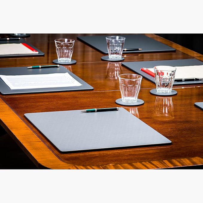 Dacasso 17" x 14" Gray Leatherette Luxury Conference Table Pad - Desk Blotter for Writing - Boardroom Organization & Executive Desk Decor