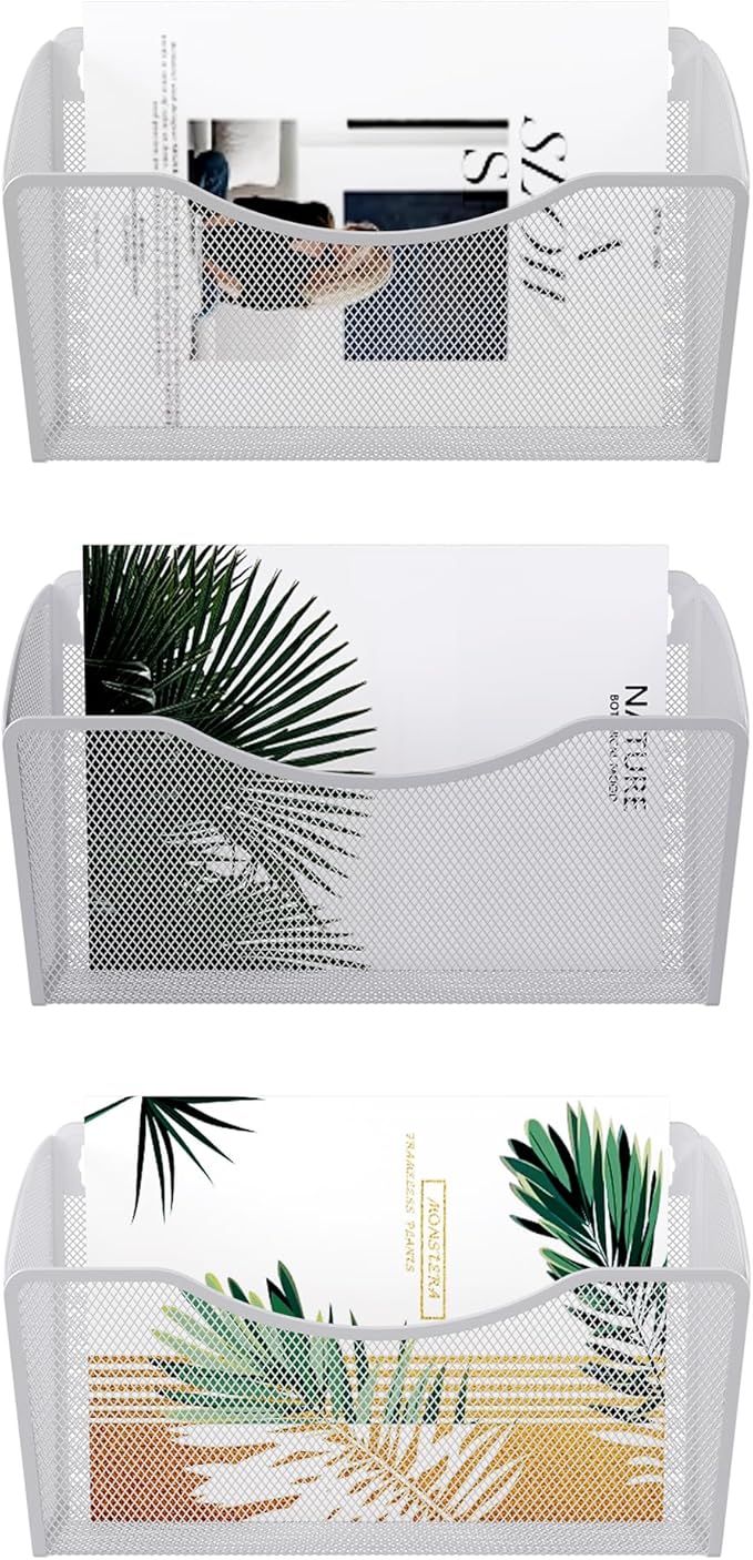 EasyPAG 3 Single Pocket Wall File Organizer, Mesh Hanging File Folder Organizer for Letter/A4 Size Folders, Wall Mounted Vertical Mail Holder for Paperwork, Office, Home, School, White