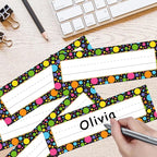 PETCEE Name Tags for Classroom Desks - 36Pcs Watercolor Dots Name Plates for Desks Confetti Name Plates for Kindergarten Preschool Classroom Back to School Teacher Supplies Must Haves