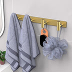 VAEHOLD Hat and Coat Wall Mount Rack - Hooks for Robes, Bags, Keys, and Towels - Bathroom Towel Hanger Organizer (Gold, “T“ Shape 4 Hooks 2 Pack)