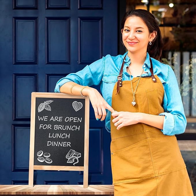 Henoyso 2 Pcs 16" x 10" Small Chalkboard Easel Tabletop Chalkboard Signs Menu Wooden A Frame Sandwich Board for Table, Double Sided with 2 Erasers for Bar Parties Display Home Decor(Wooden)
