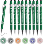 Custom Pens Bulk Personalized Ballpoint Pen with Stylus Tip Customized Engraved Pens with Name Logo Soft Black Ink with Touch Metal Office for Business Office Teacher School Corporate Gifts Green