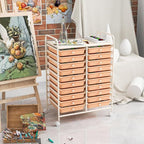 Happygrill 20-Drawer Organizer Cart Tools, Mobile Utility Storage Cart with Removable Drawers & Lockable Wheels, Rolling Storage Cart with wheels for Home Office School (Peach Fuzz)