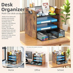 Boershun Wood Desk Organizer - 4-Tier Desktop File Organizer with Drawer, Wooden Paper Tray, Office Desk Organizer for Papers, Mail, Notebooks, Stationery