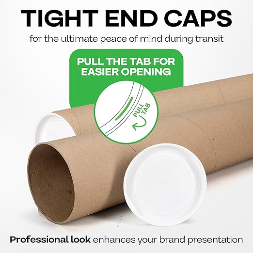 Cardboard Mailing Tubes, 4" x 24" with Plastic Caps, Pack of 4 - USA-Made USPS Approved Poster Tube for Documents & Blueprints - Reinforced Mailing Cylinders for Shipping & Storage by IDL Packaging