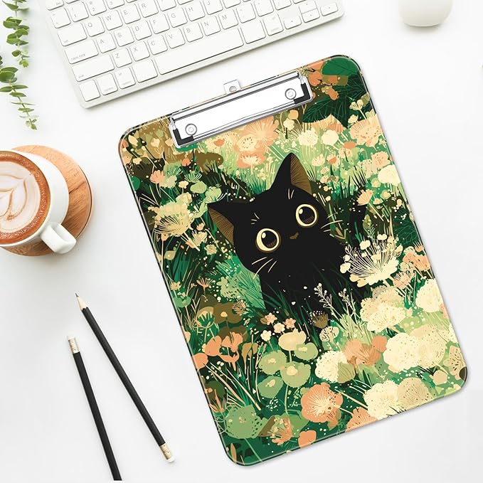 Luminzo Plastic Cute Clipboard Low-Profile Metal Clip, A4 Letter Size 9 x 12.5 in, 8.5 x 11 Paper Clip Board for Teachers, Nurses, Classroom,Cute Cat