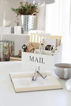 BLU MONACO | White Wooden Mail Organizer for Countertop | Standing File Organizer for Desk with 3 Tier Storage | Mail Sorter Organizer Countertop Rustic Office Kitchen