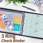 Antner 3 Ring Personal Check Binder for 3-on-a-Page End-Stub Deskbook & Personal 3 Holes or 9 Holes Small Size Checks, PU Leather Check Holder Checkbook Binder Cover with Zipper Pouch, Coffee