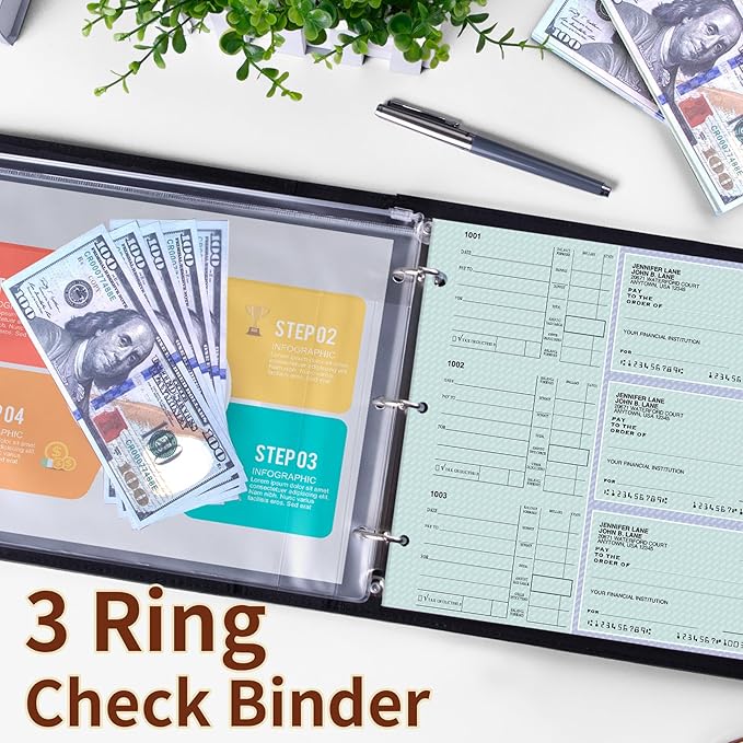 Antner 3 Ring Personal Check Binder for 3-on-a-Page End-Stub Deskbook & Personal 3 Holes or 9 Holes Small Size Checks, PU Leather Check Holder Checkbook Binder Cover with Zipper Pouch, Coffee
