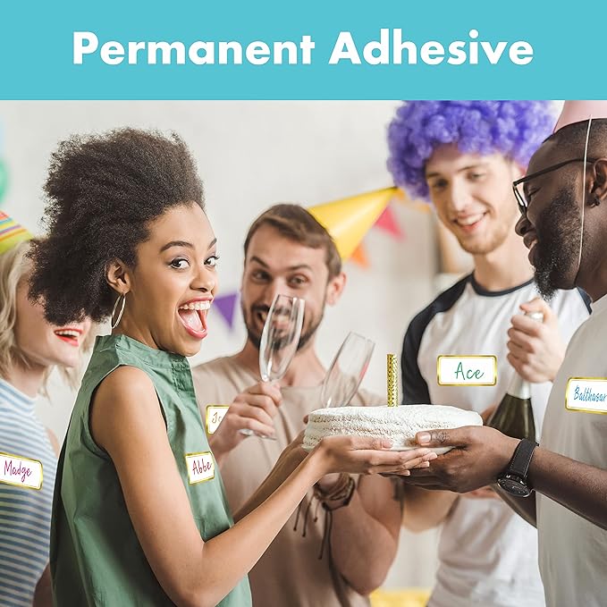 200 PCS Gold Metallic Name Labels, Blank Name Tag Stickers with Permanent Adhesive Writable Stickers with Metallic Gold Border for School Office Home (Letter Size per Sheet, Each Measures 2" x 4")