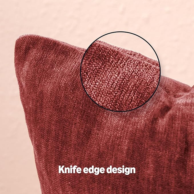 Amazon Basics Chenille Throw Pillow Covers, Home Decor Cushion Cover for Bedroom Living Room Couch Bed, 16" W × 16" L, Burgundy