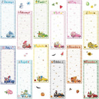 Eaasty 12 Pcs Seasonal Holiday Magnetic Notepads for Refrigerator Text Monthly Magnetic Grocery List 9 x 3.5" Magnet Memo Pads 30 Sheets Per Pad Shopping to Do List for January to December