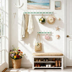 SKOLOO Coastal Coat Rack Wall Mount-38-1/8 Beach House Entryway Wooden Coat Hook with 10 Hooks for Hanging Coats, Hats or Towels, Oceanfront Cottage Core Collection, White & Green, Pack of 2