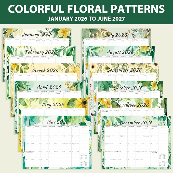 2026 Wall Calendar, Monthly Wall Calendars, Jan 2026 - Jun 2027, Desk Planner (8.5" x 11"), Hanging for Home, School, Office Supplies