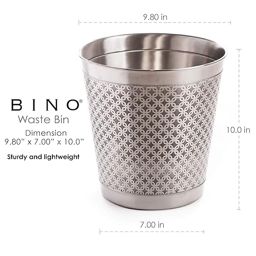 BINO Metal Waste Basket for Home, Office, Bathroom, Dorm, Kitchen and More | Trash Can Bin for Bedroom | Desk Trash Can | Home Essentials