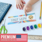 Desk Name Tags for Classroom -25 Student Name Plates for Classroom Kindergarten, Preschool, 1st, 2nd & 3rd Grade, 9x3 Teacher Nameplates for Student Desks & Cubbies, Retro Nametags