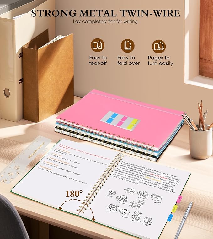 Blank Spiral Notebook Journal 8.5” x 11”, A4 Large Sketch Book for Women Men, 100 GSM Blank Paper Drawing Notebook, Plastic Hardcover Spiral Bound Sketchbook for Sketching Work School Writing, Green