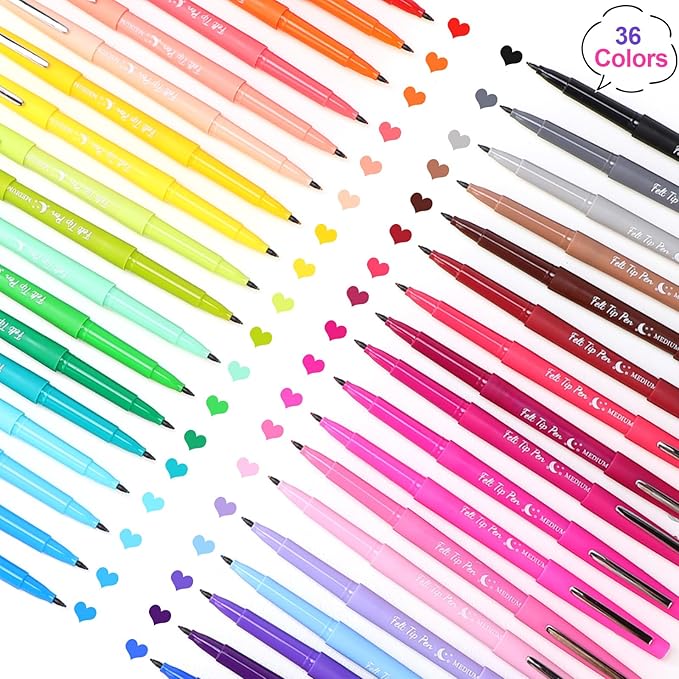 Fuyoooo 36 Pcs Felt Tip Pens 0.7mm Medium Point Colored Felt Tip Pens for Journaling Planner Writing Note-taking Art Office and School Supplies(Multicolor)