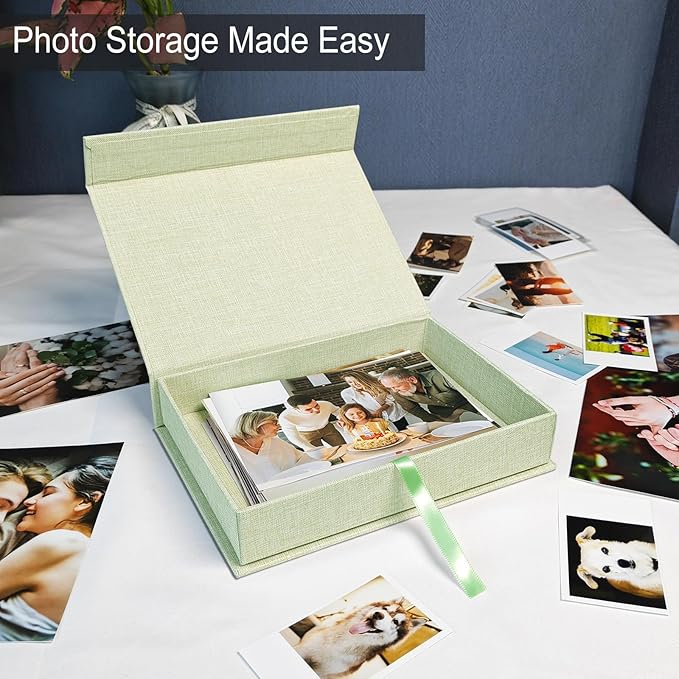 Sprsthai 5x7 Archival Photo Storage Box with Lid – Stackable Memory Keepsake Organizer for Photos, Certificates, Jewelry & Scrapbooking Supplies Grass Green