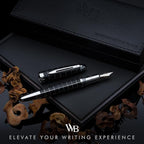 Wordsworth & Black Majesti Fountain Pen - (Checked), Luxury Case, Chrome Finish, Iridium Medium Nib - 24 Ink Cartridges, Refillable Ink Converter-Calligraphy Pen-Best Business Gift Set for Men & Women