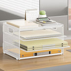 Subekyu Paper Letter Tray Organizer for Desk, White Metal Mesh Desk File Sorter Organizer with Handle and 2 Sliding Trays for Home Office School Supplies Organization