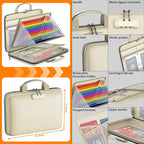 Fireproof File Organizer with Lock, Hard-Shell Case Fireproof Document Box with 13 Colorful Pockets Accordion File Folder, Important Document Organizer for Letter A4 Files Laptop Passports (Beige)