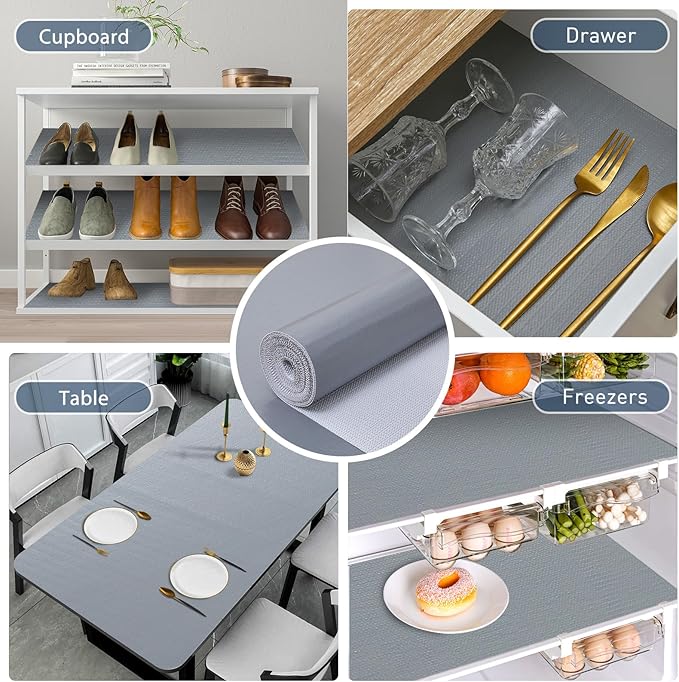 ALIUNI Drawer and Shelf Liner, Non-Slip Kitchen Cabinet Liners Non-Adhesive Thick Strong Grip Waterproof Washable Mats Protect Dresser Shelves Cupboard Bathroom Cabinets, Pure Gray, 12 in X 30 FT