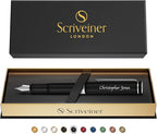 Scriveiner Personalized Luxury EDC Fountain Pen (Medium), Stunning Matt Black Pocket Pen, Chrome Finish, Schmidt German Nib, Best Engraved Fountain Pen Gift Set for Men & Women, Name Engraving