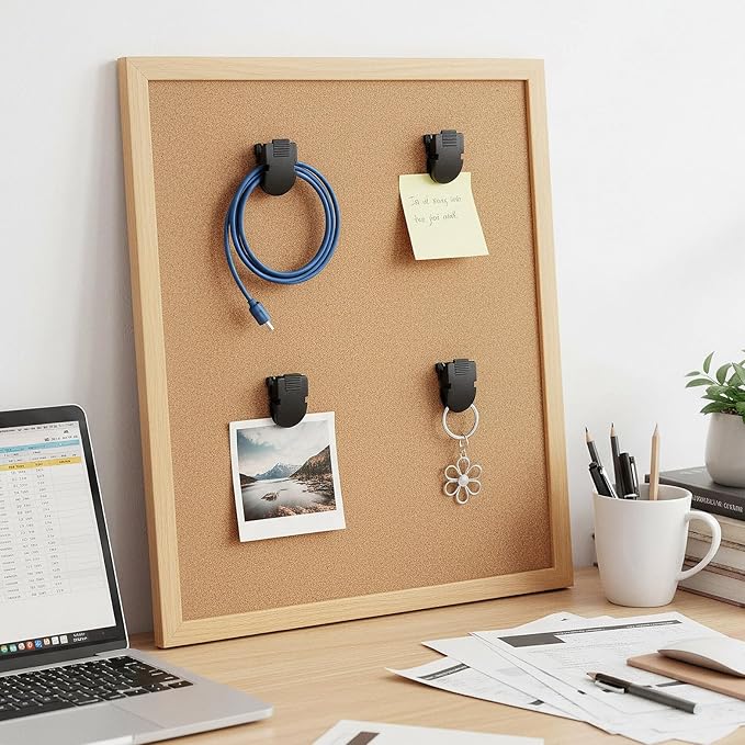 LXUEJIE 12 Pack Cubicle Clips for Fabric Walls, Cubicle Wall Clips Plastic with Stainless Steel Hook, Securely Hold Pictures, Notes & Keys on Fabric Panel Walls, Black