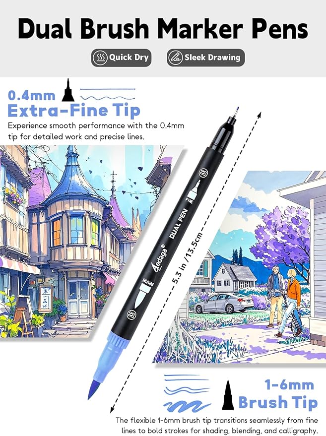 AEDAGA 120 Colors Numbered Dual Tip Brush Pens with Free App, Fine and Brush Tips Pens for Adults, Coloring Markers for Coloring Book Bullet Journaling Note Taking Planner Hand Lettering
