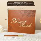 Leather Wedding Guest Book,Visitor Log Guest Book for Vacation Home,Wedding Reception,Funeral,Party,Memorial Service,10.3x8'' Embossed Open House Guest Sign in Book with Wood Grain Pen for Guests
