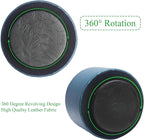 Hennaja Round Leather Art Supply Organizer,Remote Control Holder,360 Degree Spinning,Multi-Functional Pencil Holder,4 Compartments Desktop Stationary Organizer(1-Lichee Green)