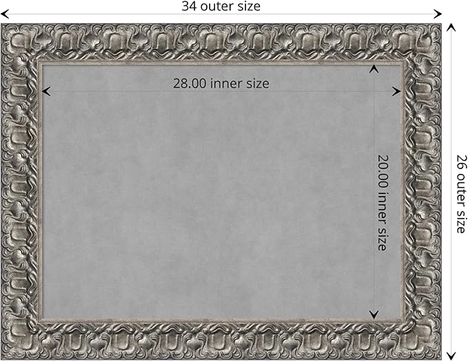 Amanti Art Silver Framed Magnetic Board 26x34 Medium Vision Board for use with Magnets, 100% Metal Sheet to Display Items as Office Decor or for Home Organization in mudroom, Kitchen or Kids Room