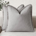 Foindtower Set of 2 Decorative Linen Fringe Throw Pillow Covers Cozy Farmhouse Cushion Cover with Tassels Accent Pillowcase for Couch Chair Sofa Bed Living Room Home Decor,18×18 Inch,Light Rustic Gray