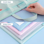 Pendancy Mesh Zipper Pouch 11x13.7 in, 2 pcs Large Double Pocket Waterproof File Bag with Handle, A4 Size Foldable Document Storage for Puzzle Project/Cross Stitch/Travel/Office（Green Pink）