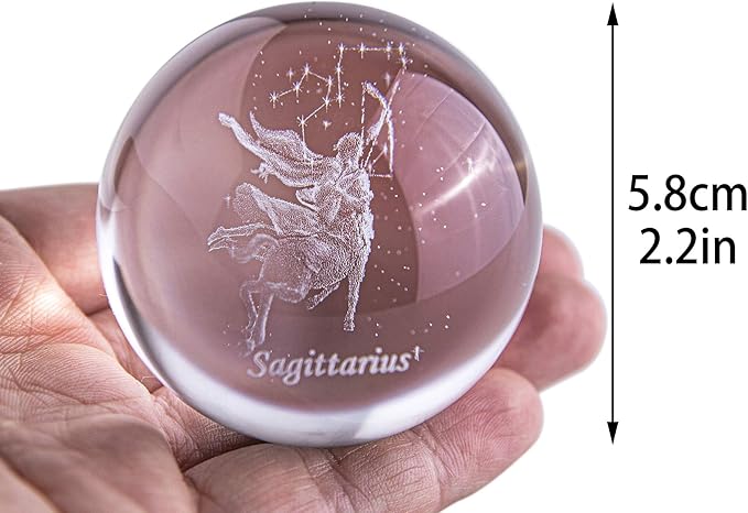 3D Laser Constellation Crytsal Ball Crystal Paperweight Full Sphere Glass Fengshui with Sliver-Plated Flowering Stand(Sagittarius)
