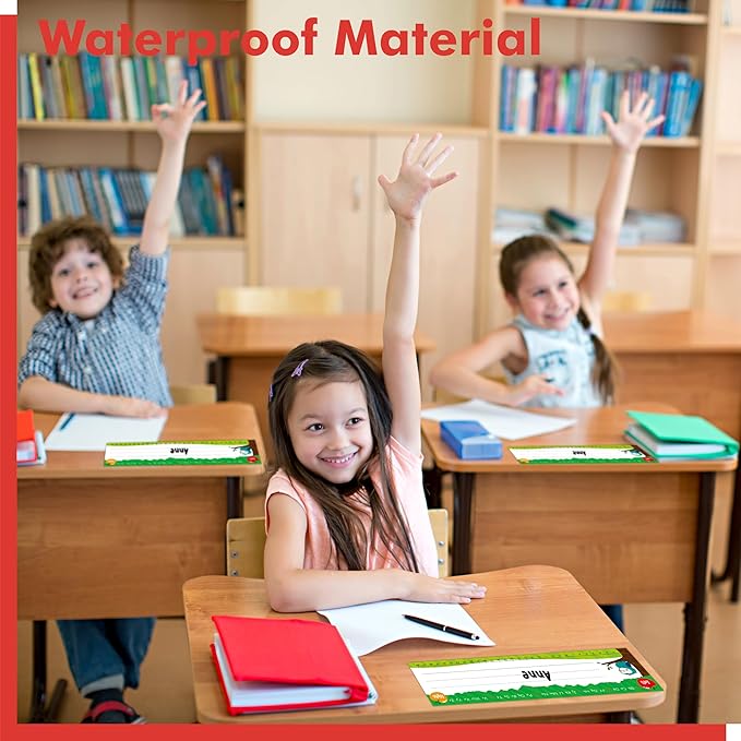 40 PCS Desk Name Tags, Erasable, Reusable & Waterproof Desk Nameplates with Alphabet, Number Line 1-30 Traditional Manuscript Name Plate for Classroom School Student (12” x 3.5”)