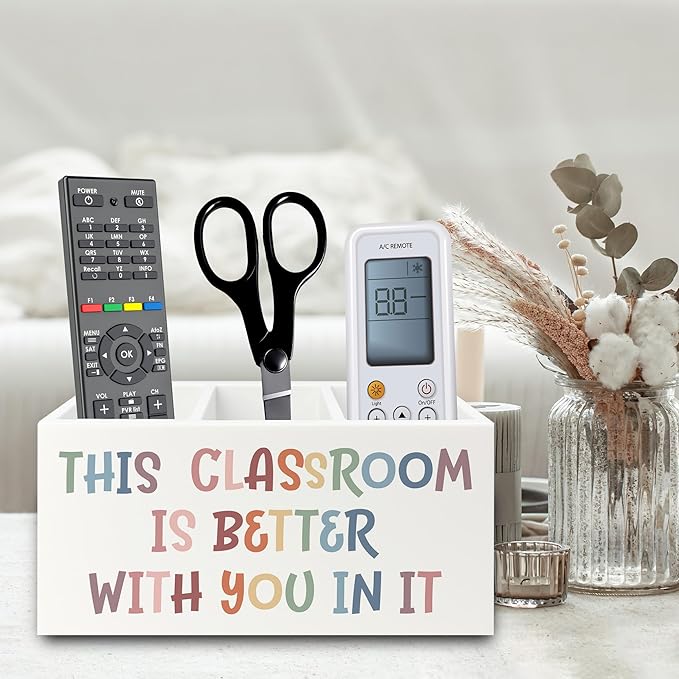 XPH Boho Classroom Pen Pencil Holder Organizer for Desk, Inspirational Gifts, This Classroom is Better with You In It Wooden Box Sign for Home Office Desk Tabletop Decorations