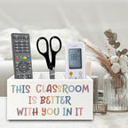 XPH Boho Classroom Pen Pencil Holder Organizer for Desk, Inspirational Gifts, This Classroom is Better with You In It Wooden Box Sign for Home Office Desk Tabletop Decorations