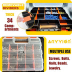 Anyyion Small Parts Organizer, 34-Compartments Double Side parts organizer with Removable Dividers for Hardware, Screws, Bolts, Nails, Beads, Jewelry.